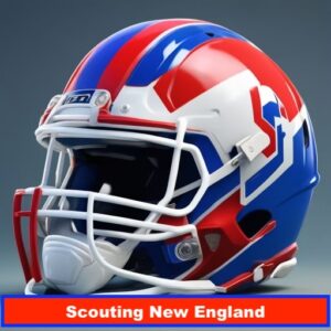 A helmet with the words " scouting new england " on it.