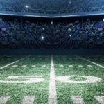 A football field with the numbers fifty and zero.