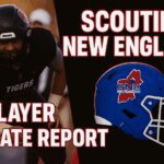 New England scouting report with a football player and helmet.