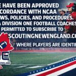 A football field banner announcing NCAA-approved Division One football coaching subscriptions.
