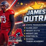 Football player James Dutra's profile with stats and team logo.