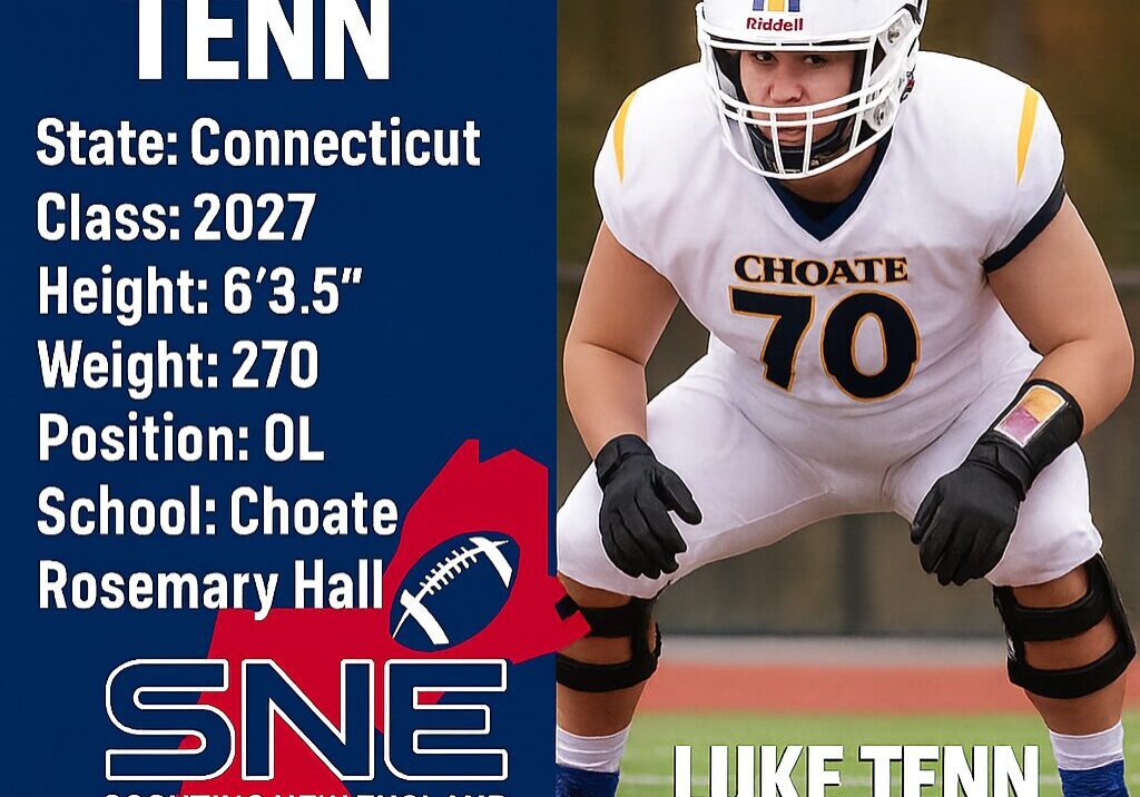 Football player Luke Tenn in uniform ready for a game.
