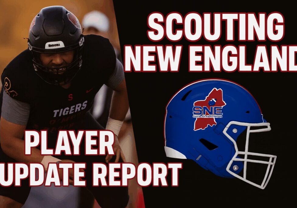 New England scouting report with a football player and helmet.