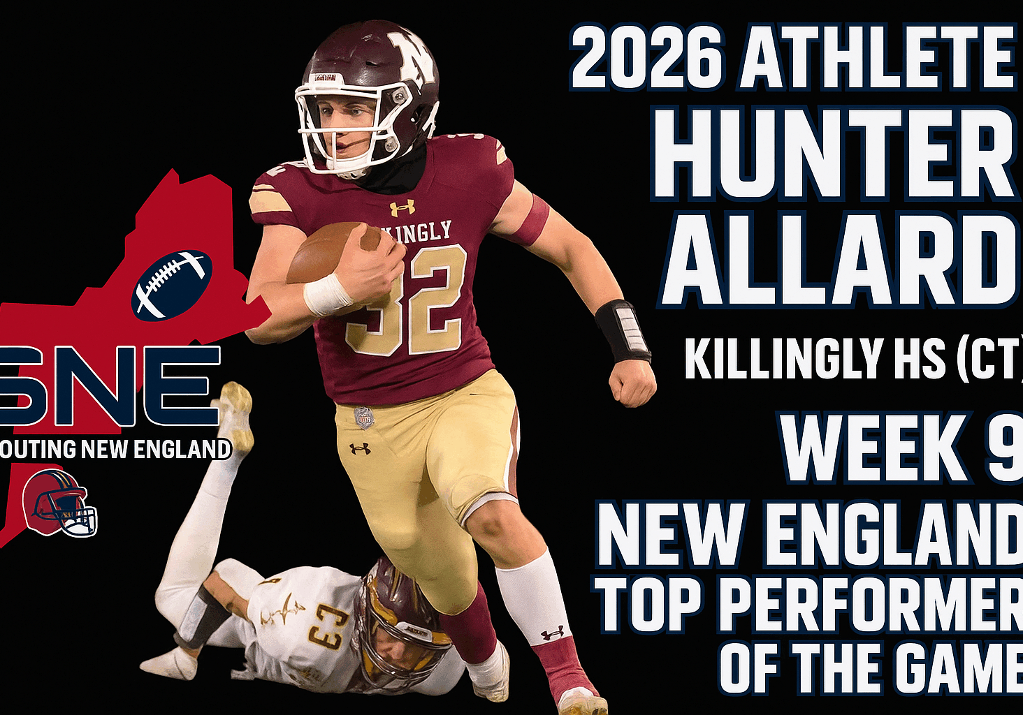 Hunter Allard, 2026 athlete from Killingly HS, named New England top performer Week 9.