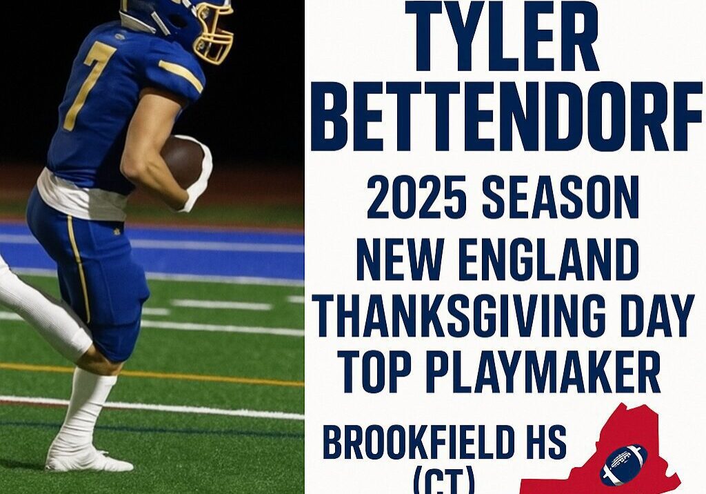 Football player Tyler Bettendorf with a thank you message from Brookfield High School.