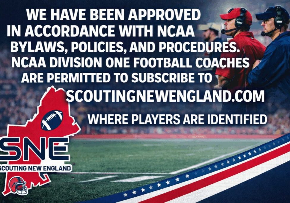A football field banner announcing NCAA-approved Division One football coaching subscriptions.